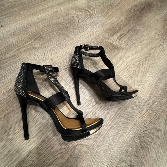 BCBG MAXAZRIA 290 Crystal Gold Dress T-Strap High H Stilletos Women's 6.5 - Picture 4 of 12